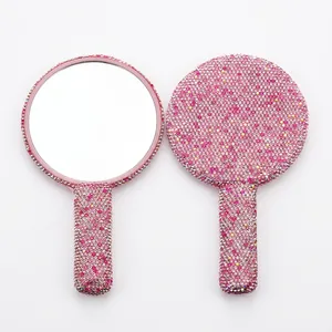 Rhinestone Bling Handheld Makeup Mirror ABS Portable Heart Shaped Vanity Sparkling Cosmetic Mirror For Women Girls