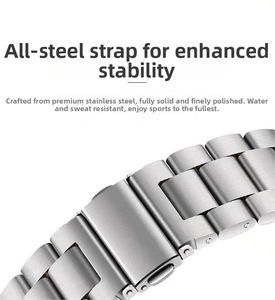 Detail of brushed silver solid stainless steel watch band with waterproof link structure