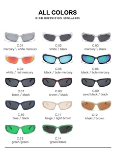 Detailed color chart showing 14 styles of high definition sports cycling sunglasses