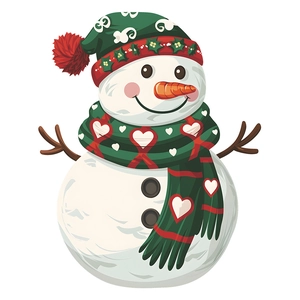 Christmas snowman wall sticker with red scarf and green hat on white background