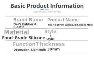 Dettagli dello stampo in silicone a forma di zampa di gatto e cuore con spessore di 30mm e grado alimentare