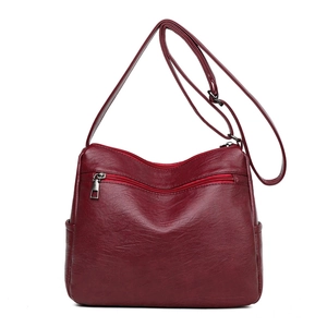 Classic burgundy PU leather shoulder bag for middle-aged women with adjustable strap