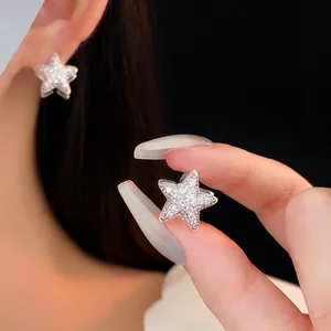 Star Zircon Stud Earrings With Silver Earring Post Copper Pave Set Shiny Versatile Jewelry For Women