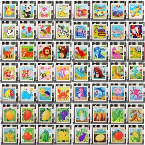 Grid layout showcasing various colorful cartoon animals and vehicles wooden puzzles for kids