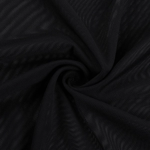 Detailed macro view of layered black mesh fabric showing fine net texture and draping