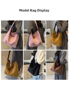 Collage von Models mit verschiedenen Wildleder-Tote-Bags in Pink, Gelb, Braun und Schwarz