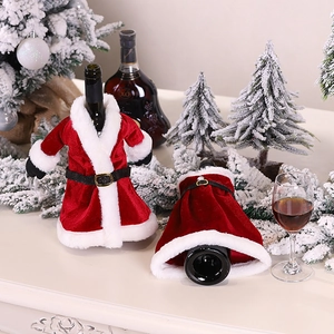 Set de housses de bouteille de Noël comprenant costume et robe de Père Noël avec fausse fourrure
