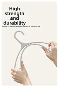 Close-up showing the high flexibility and durable PP plastic of the gray clothes hanger