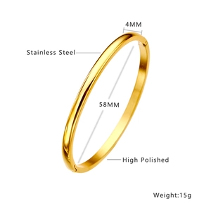 High polished golden stainless steel zircon bracelet 4mm width and 58mm diameter