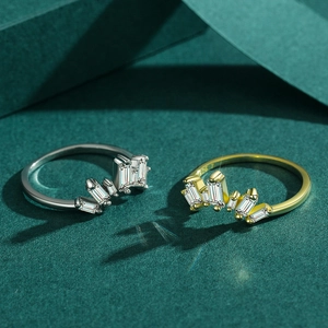 Anelli a corona in argento sterling S925 oro e argento con zirconi rettangolari