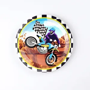 Disposable motocross paper plates with checkered racing flags for boy birthday parties