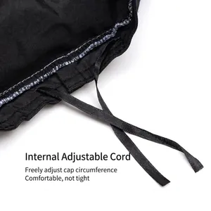 Black star denim bucket hat with internal adjustable drawstring for perfect fit