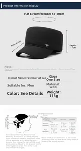 Size chart showing flat top military cap measurements for men with measuring guide