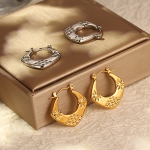 Minimalist square stainless steel earrings in gold and silver with star engraving
