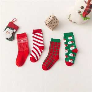 Kids Christmas Mid Tube Socks Cotton Cartoon Santa Claus Snowflake Pattern Soft Breathable Children Holiday Fashion Stockings