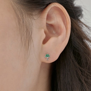 Chic S925 sterling silver mushroom stud earrings with green zircon inlays for women