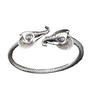 Vintage silver open cuff bracelet for men featuring detailed elephant head finials