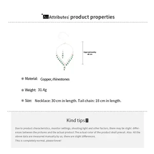 Detailed dimensions of emerald green teardrop tassel necklace and earrings set