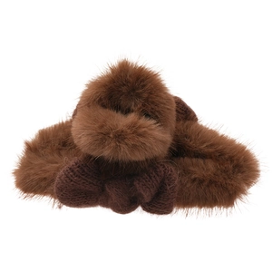 Brown faux fur and knitted headband for women, autumn winter hair accessory in warm coffee