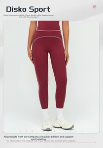 Detail of high waisted yoga pants in dark burgundy with contrast white stitching details