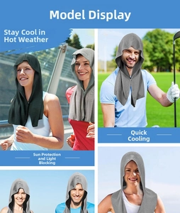 U-shaped cooling hooded towel detail showing breathable mesh fabric for sun protection
