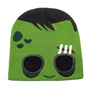 Bonnet tricoté vert Frankenstein rigolo pour fête d'Halloween avec détails yeux