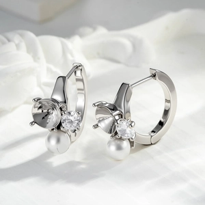 Hoop Earring With 316L Titanium Steel Earring Post And Faux Artificial Pearl Zircon Dainty Elegant Jewelry For Women