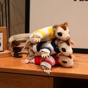 Sugar Glider Plush Toy Realistic Flying Squirrel Doll Knitted Striped Sweater Magnetic Soft Animal Stuffed Toy For Kids