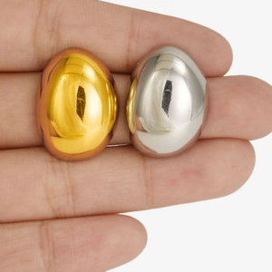 Polished 304 stainless steel oval teardrop earrings in gold and silver finishes