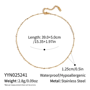 Detail showing 18K gold plated stainless steel bone link necklace with size specifications