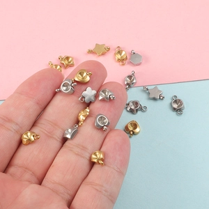 Polished stainless steel DIY pendant blanks in heart star and round shapes gold and silver