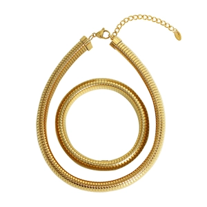 20mm gold snake bone necklace and bracelet set in vintage style with elastic texture