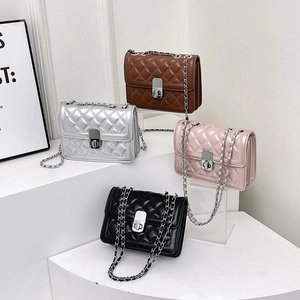 Chic quilted chain crossbody bag in brown silver pink and black leather variants