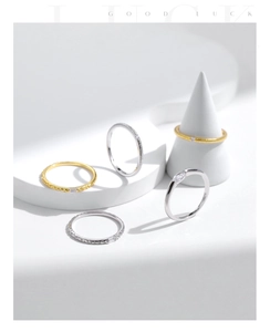 Artistic s925 silver rings with irregular cross lines, foil texture and sparkling diamonds