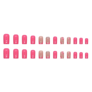 Pink daisy press-on nails with rhinestone accents and french tips in 24 piece set