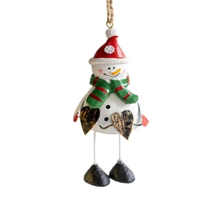 Christmas snowman iron pendant decoration with red hat and green scarf for tree