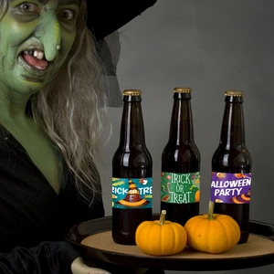 Halloween bottle labels with Trick or Treat designs for party bottle decorations
