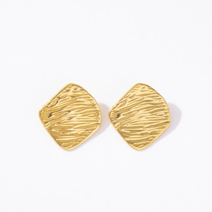 Elegant 18K gold plated stainless steel stud earrings with irregular water wave texture