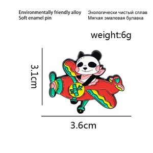 Detailed view of panda pilot enamel pin with precise 3.1cm x 3.6cm size measurements