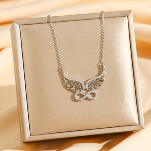 Elegant infinity wing necklace with micro-pave crystals on a titanium steel chain