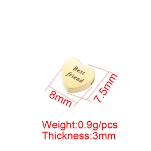 Golden heart-shaped stainless steel bead engraved with Best Friend and size markings