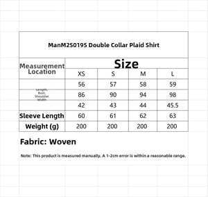 Tableau des tailles pour chemise à carreaux femme incluant longueur, poitrine et épaules
