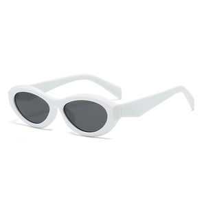 Retro white oval cat eye sunglasses with gray UV400 lenses in a stylish 90s vintage design