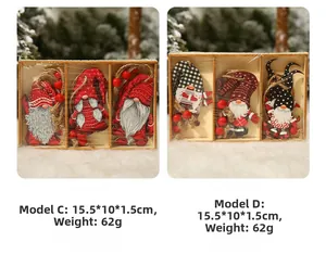Detail view of Style C and D Christmas gnome wooden pendants with rustic red beads