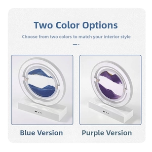 Quicksand art lamp with blue and purple rings, USB base, and ambient lighting details