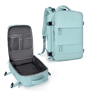 Stylish light blue large capacity backpack with internal compartments for travel and school