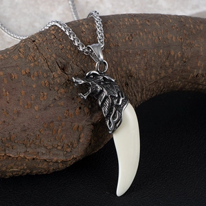 Collana Con Pendente Testa Di Lupo Dente Acciaio Inossidabile Con Resina Osso Sintetico Tribal Punk Gioielli Etnici Per Uomini