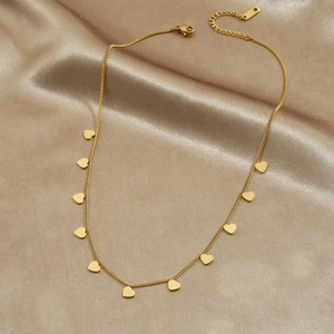 Elegant gold-plated stainless steel necklace with multiple heart pendants on silk