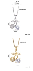 Detailed size specifications for gold and silver cherry necklaces with zircon inlays