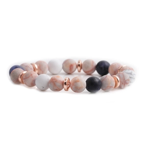 Bracciale alla moda con perle in marmo rosa da 10 mm, turchese bianco e pietre naturali